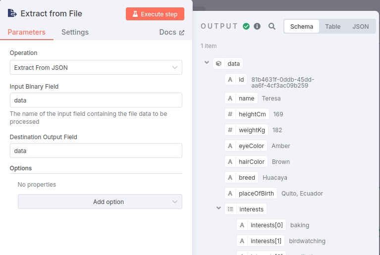 extract output